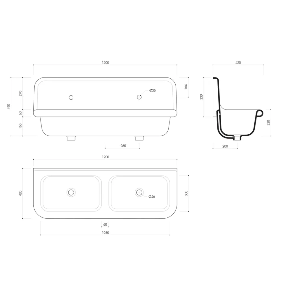 keramisk vask med to skåle en støtte struktur Calvin Viadurini