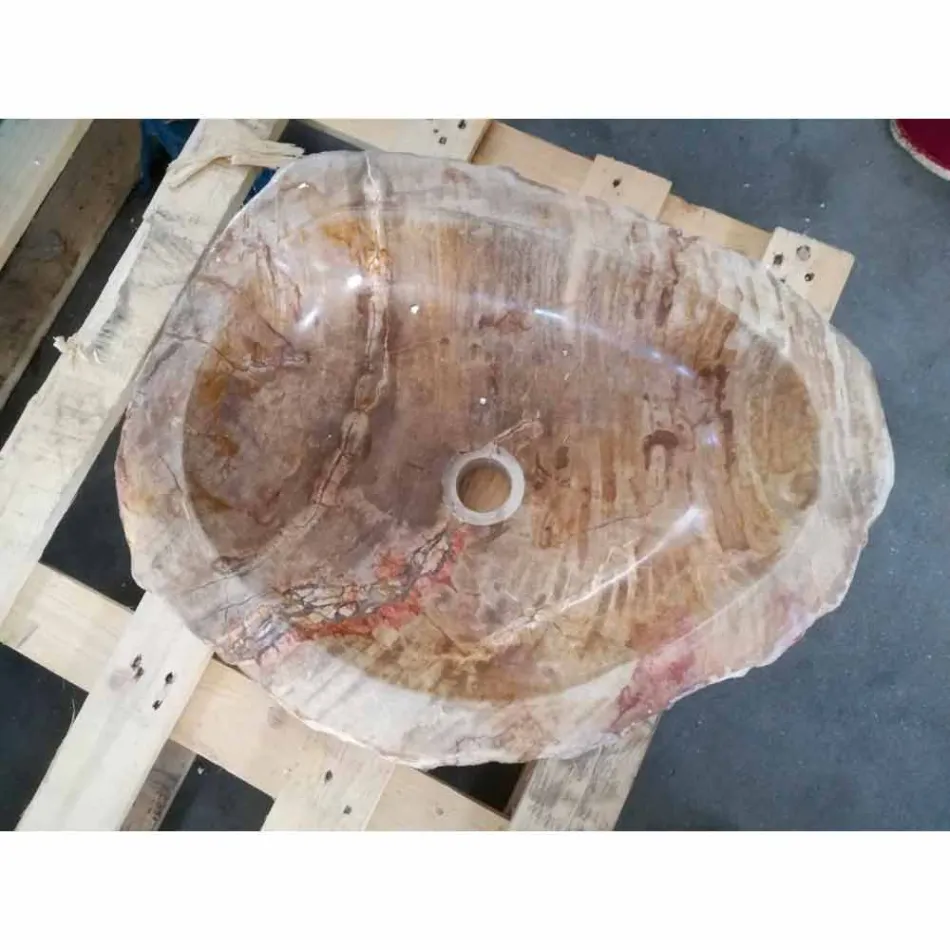 Wooden håndvask Fossil Counter Goa enkelt stykke Viadurini