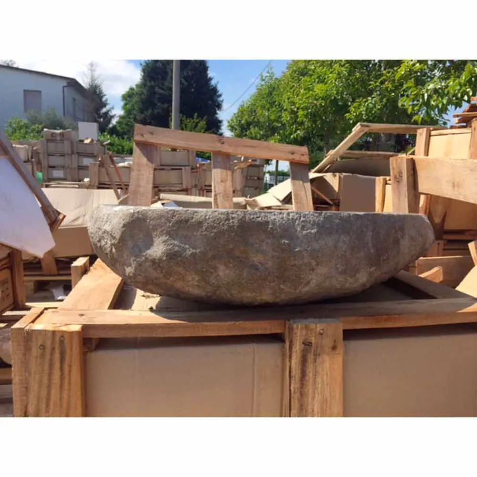 Håndlavet køkkenvask i Pietra di Fiume - Aurea Viadurini