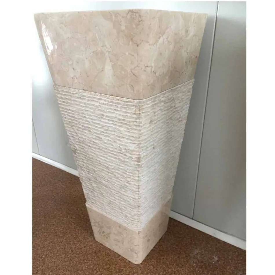 Håndvask i natursten med søjle Robin, hvid enkelt stykke Viadurini