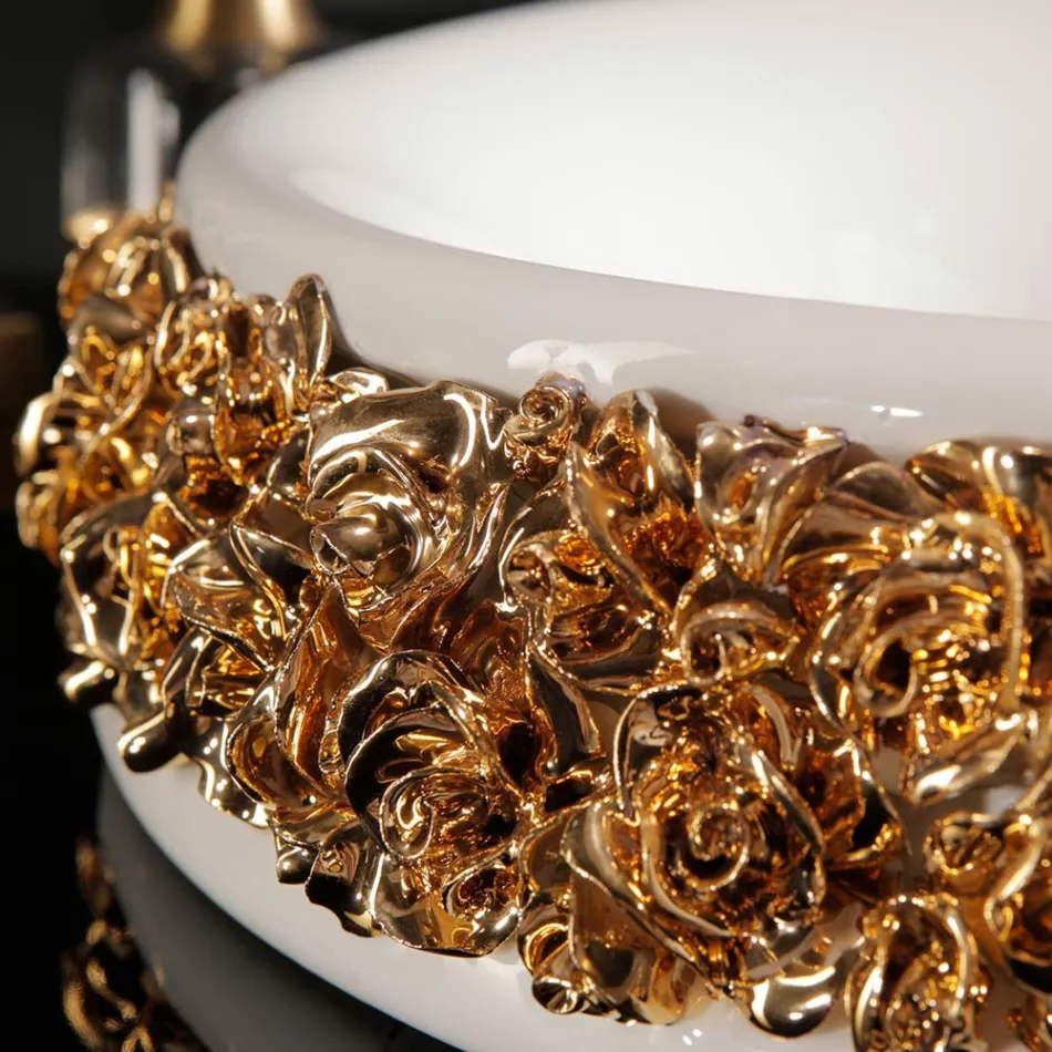 Porcelænsvask med håndpåsatte kronblade Made in Italy - Amarone Viadurini