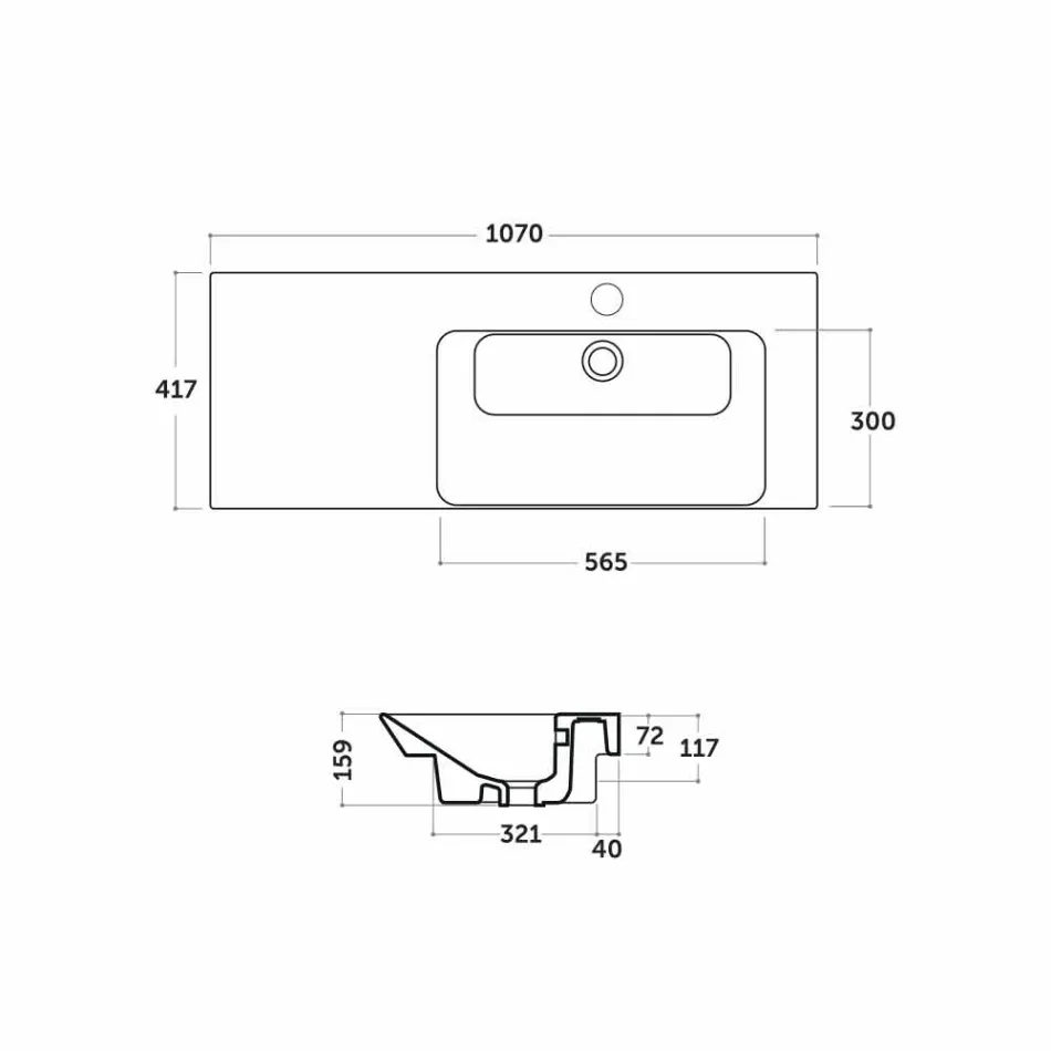 Moderne højre bordplade forsænket bassin i keramisk Maida Viadurini