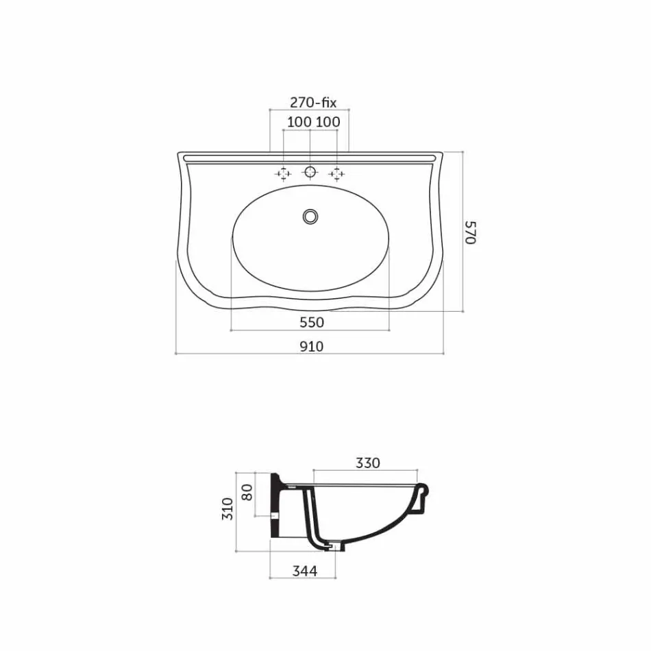 Moderne vægvask med eller uden ben, L90 cm i Avise keramik Viadurini