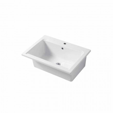 Moderne 1-hullers håndvask i hvid eller Panama-farvet keramik Viadurini