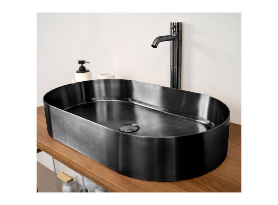 Oval bordplade håndvask i rustfrit stål i forskellige finish - Anemone Viadurini