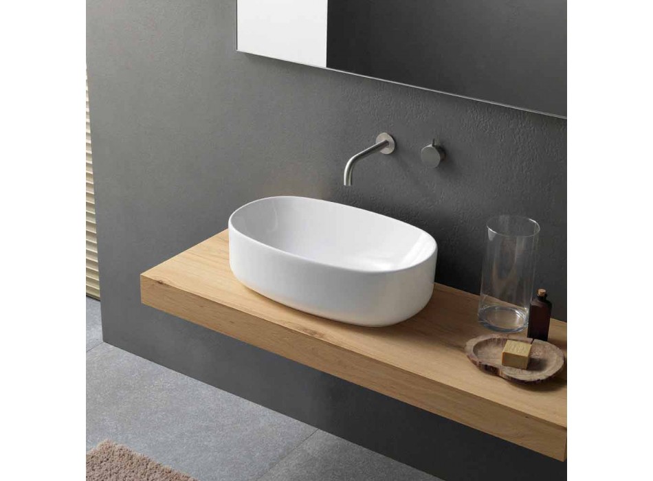 Oval moderne og design bordvask i hvid keramik - Ventori1 Viadurini