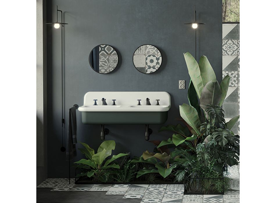 Dobbelt badeværelsesvask med rektangulær og keramisk struktur - Kevin Viadurini