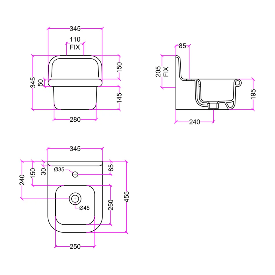 Rektangulær nedhængt keramisk håndvask - Elodie Viadurini