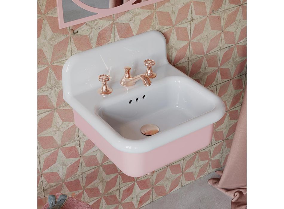 Nedhængt håndvask i hvid og Candy Pink Keramik - Manila Viadurini