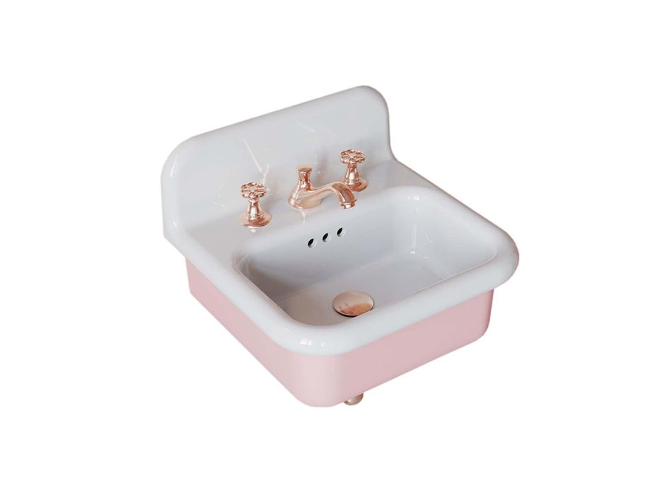 Nedhængt håndvask i hvid og Candy Pink Keramik - Manila Viadurini