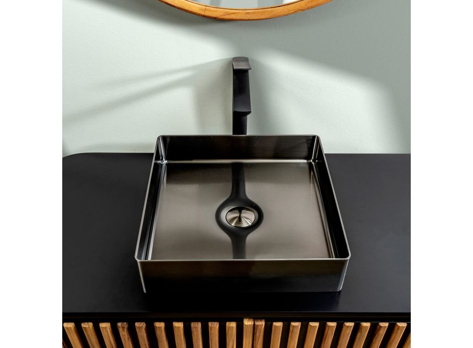 Firkantet bordplade håndvask i rustfrit stål i forskellige finish - Calendula Viadurini