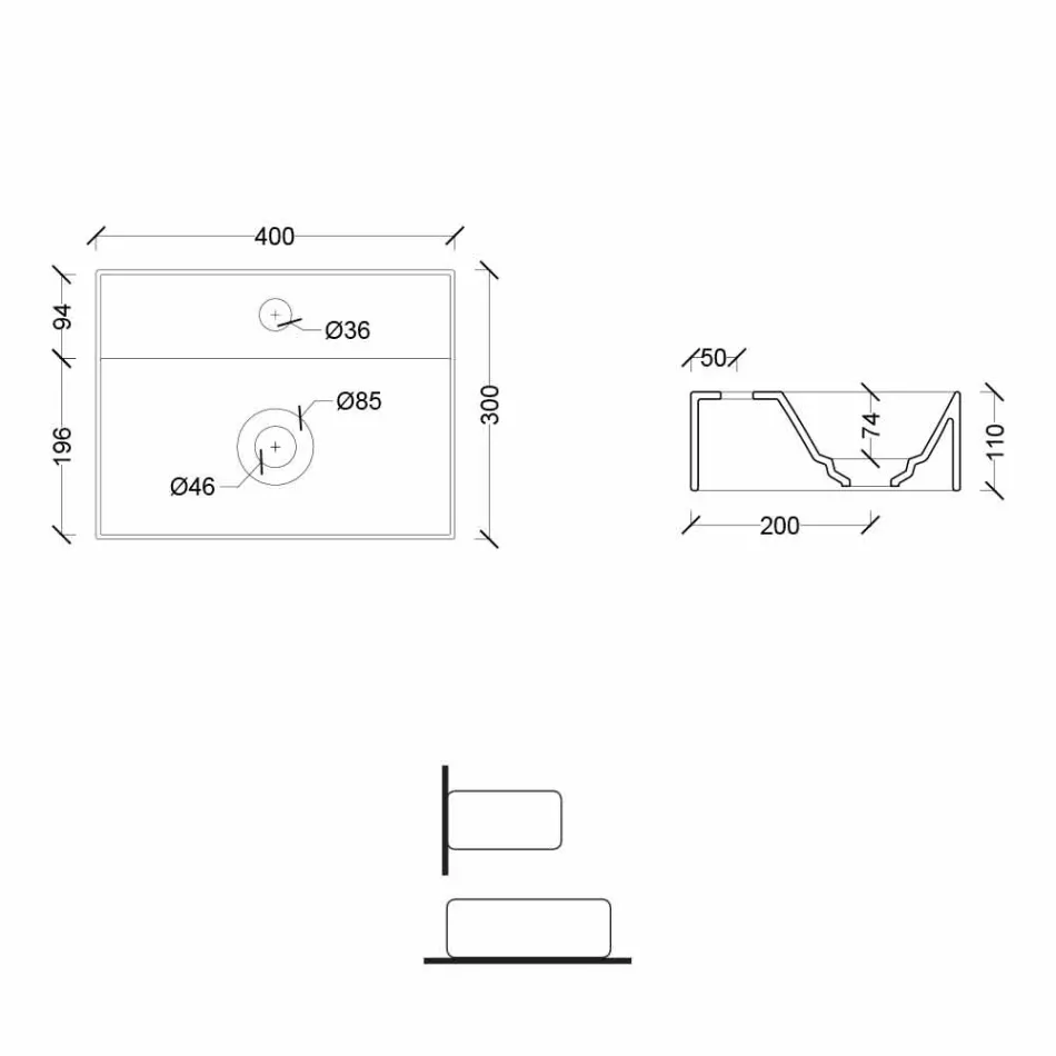 Firkantet eller rektangulært moderne design Keramisk håndvask lavet i Italien - akt Viadurini