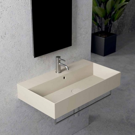 Rektangulær bordplade eller væghængt keramisk håndvask, design 3 størrelser - Malvina Viadurini