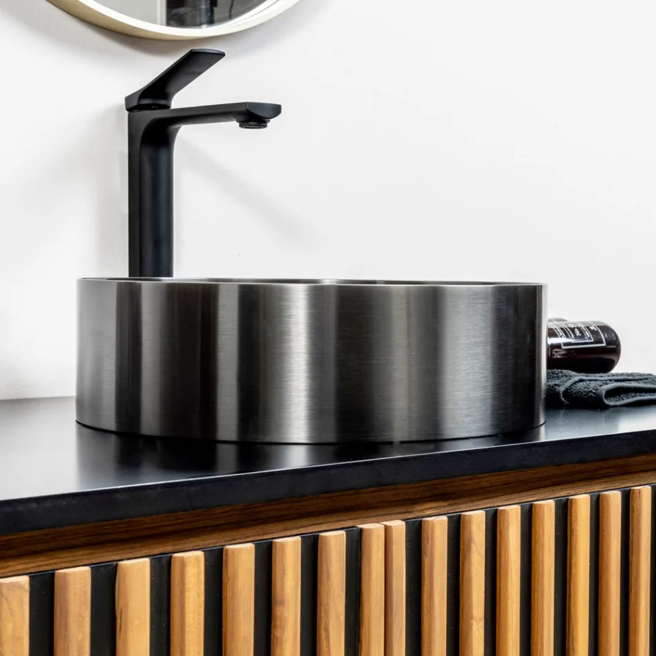 Rund bordplade håndvask i rustfrit stål i forskellige finish - Fiordaliso Viadurini