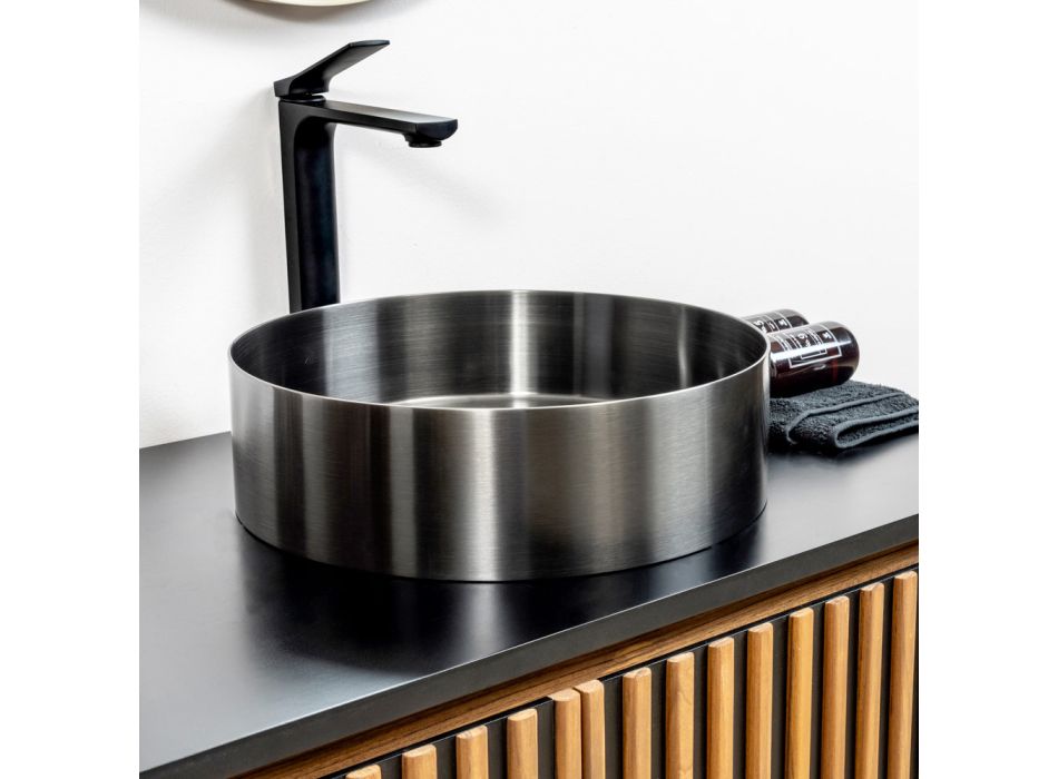 Rund bordplade håndvask i rustfrit stål i forskellige finish - Fiordaliso Viadurini