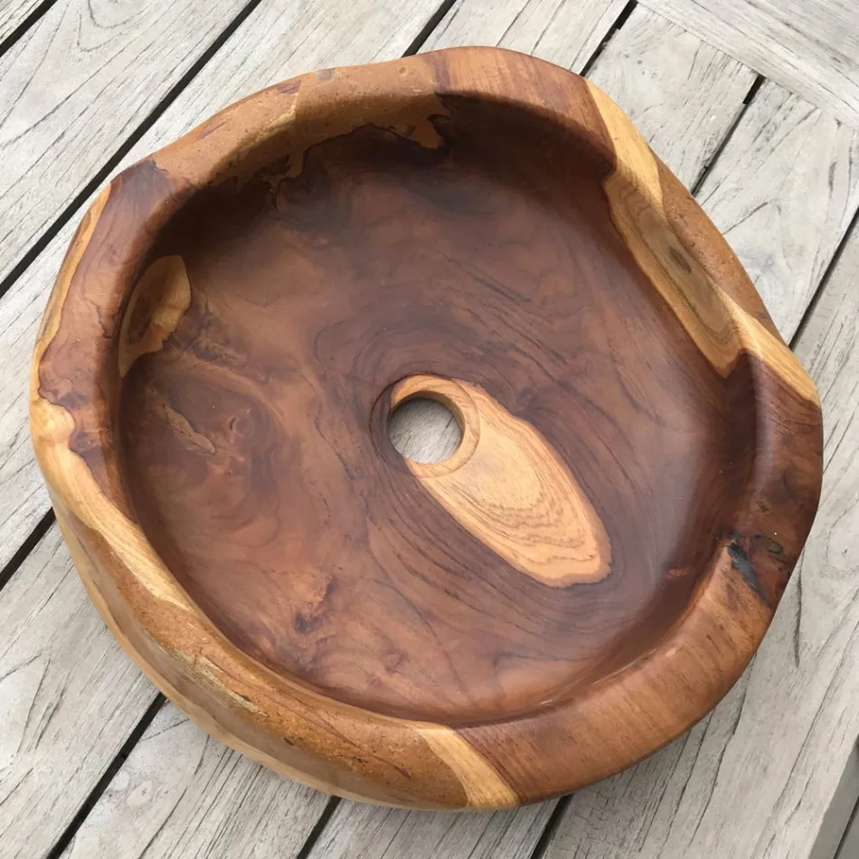 Moderne håndvask til køkkenbordet i naturpoleret naturligt teaktræ - Zino Viadurini