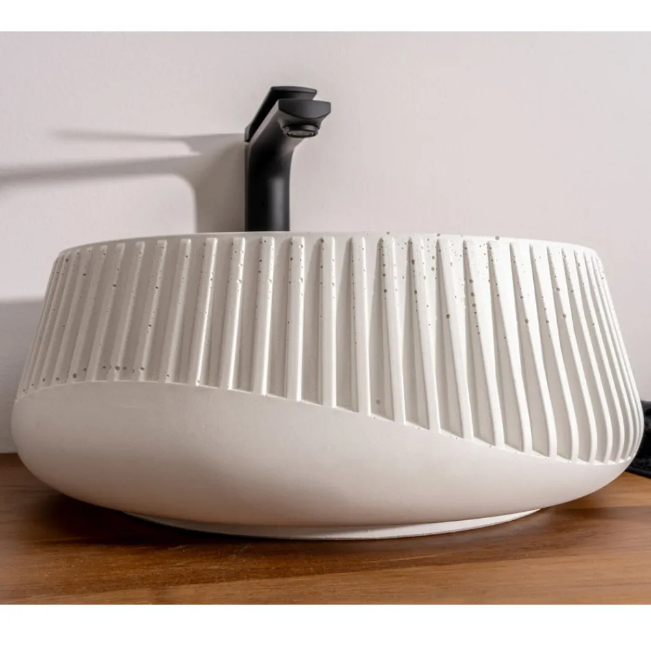 Rund bordplade håndvask lavet af cement og harpiks - Ibisco Viadurini