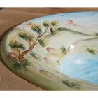 Halv forsænket håndvask i Fire Clay med Landskab af Deruta Made in Italy - Principe Viadurini