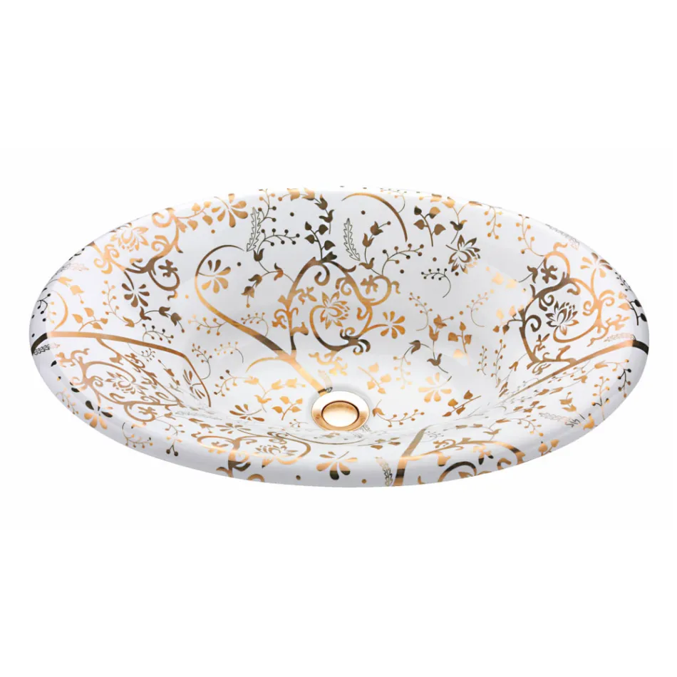 Halv forsænket håndvask i Fire Clay med Golden Spiral Made in Italy - Principe Viadurini