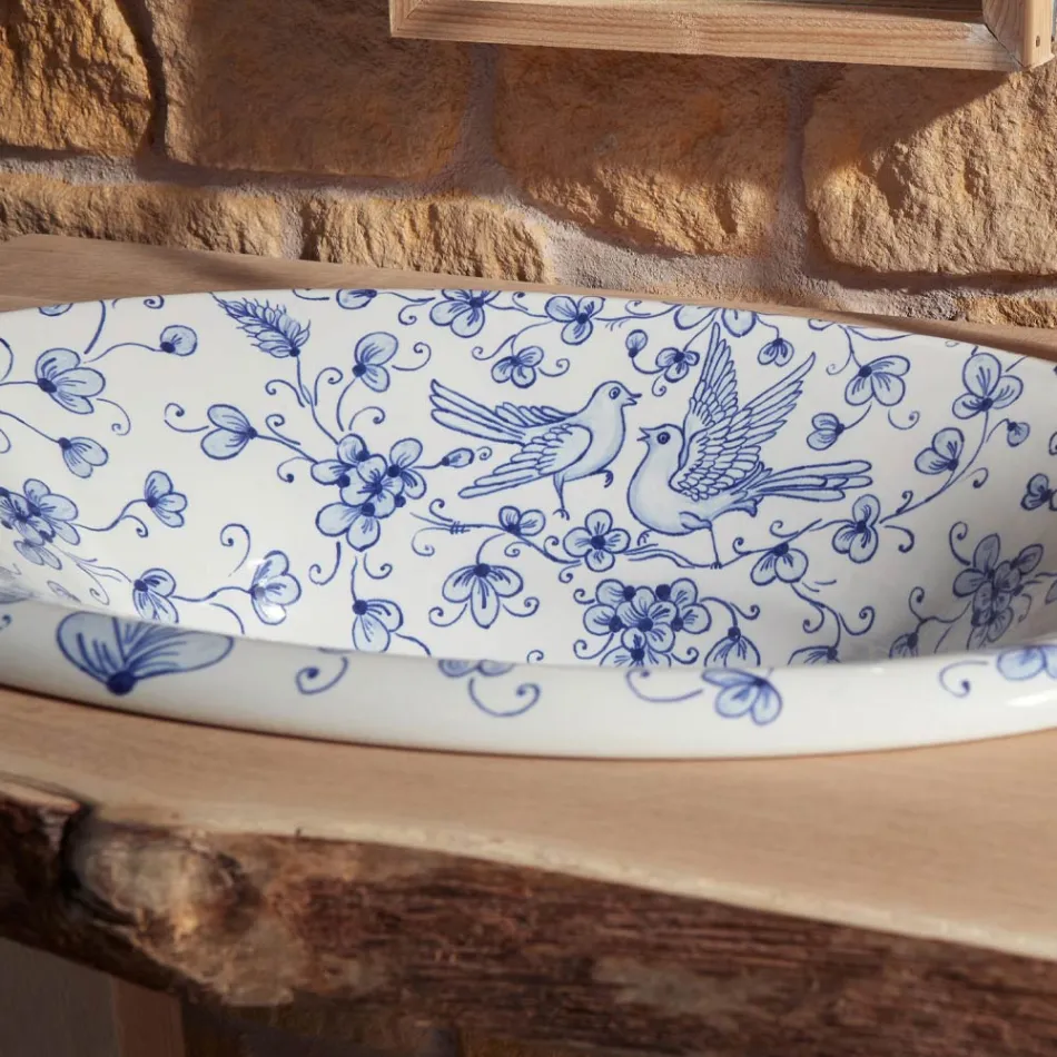 Halvforsænket håndvask i håndmalet brandler Fremstillet i Italien - Principe Viadurini