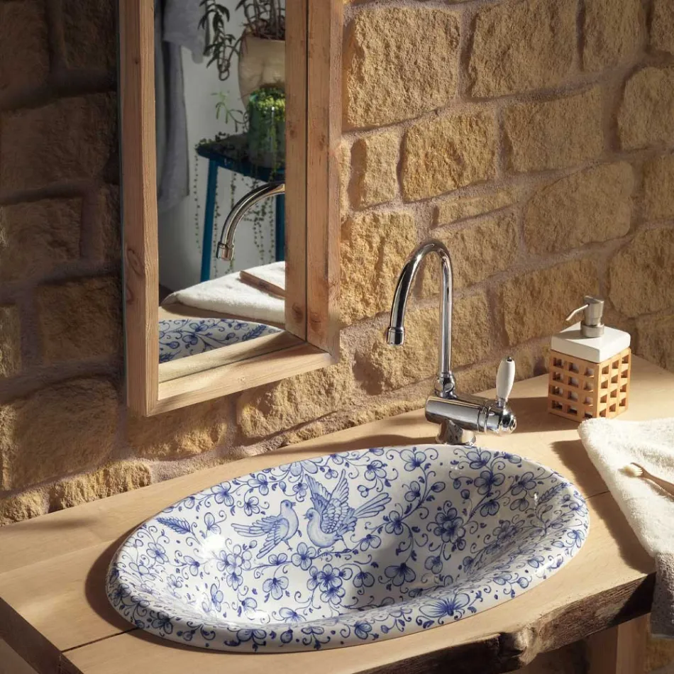 Halvforsænket håndvask i håndmalet brandler Fremstillet i Italien - Principe Viadurini