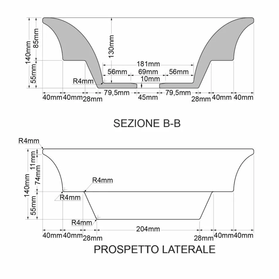 Moderne semi-forsænket vask i ild ler og guld lavet i Italien, Guido Viadurini