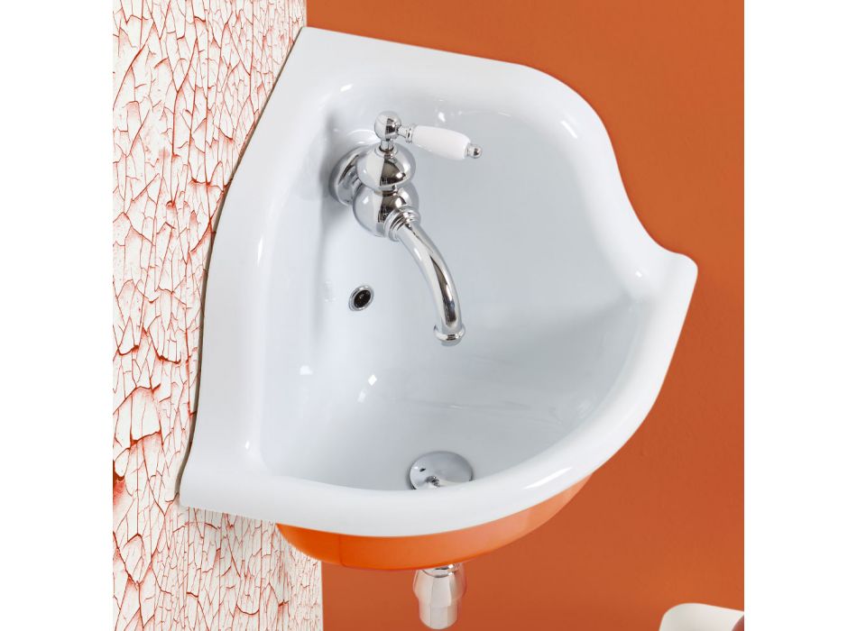 Vinklet Væghængt håndvask i hvid og farvet keramik 42 cm - Angelino Viadurini