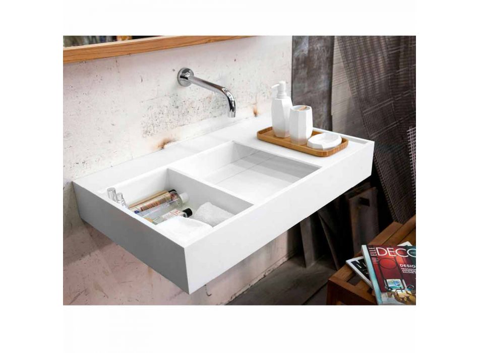 Vægmonteret håndvask / fritstående med beholder i Solid Surface Enna Viadurini