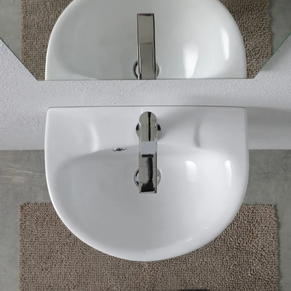 Væghængt hvid keramikvask med et elegant moderne design - Silica Viadurini