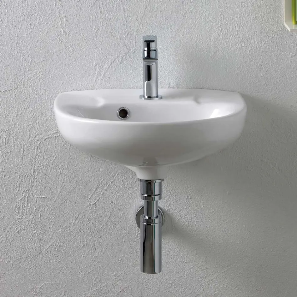 Væghængt hvid keramikvask med et elegant moderne design - Silica Viadurini
