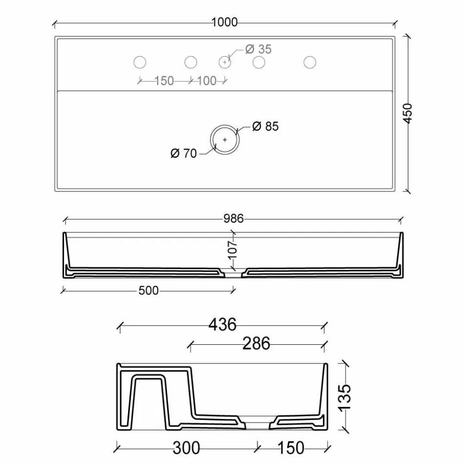 Håndvask i moderne design keramiske Sun 100x45 cm Made in Italy Viadurini