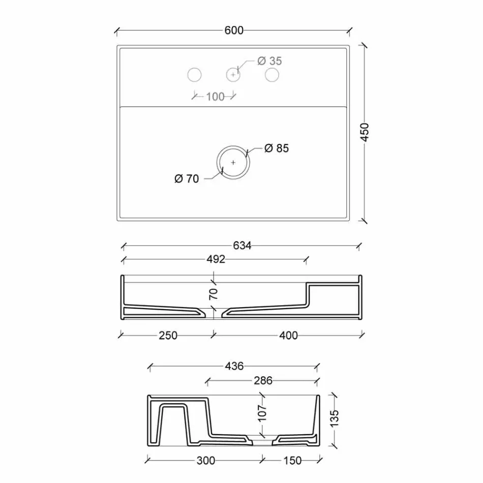 Håndvask i Sun 60x45 cm keramiske moderne design, fremstillet i Italien Viadurini