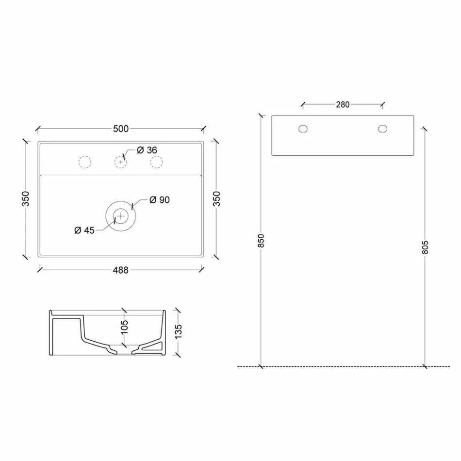 Håndvask i Sun 50x35 cm keramik, forskellige farver Viadurini
