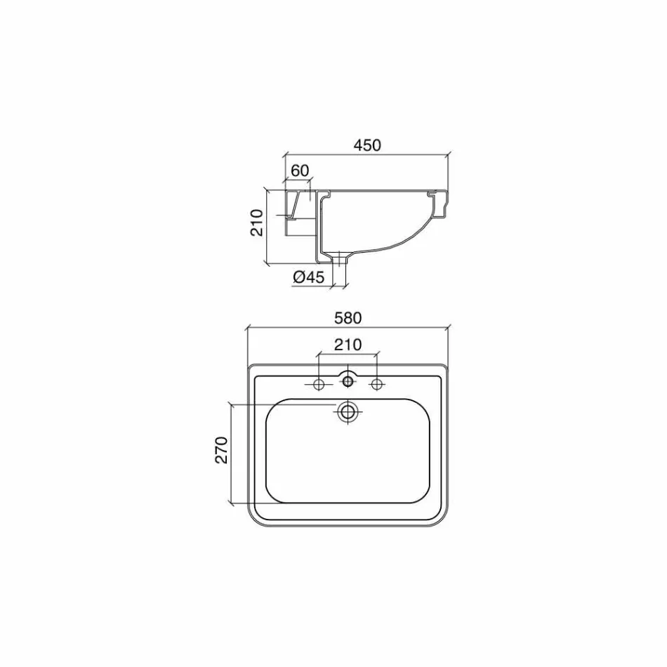 Væghængt håndvask i vintage stil i hvid keramik fremstillet i Italien - Marwa Viadurini