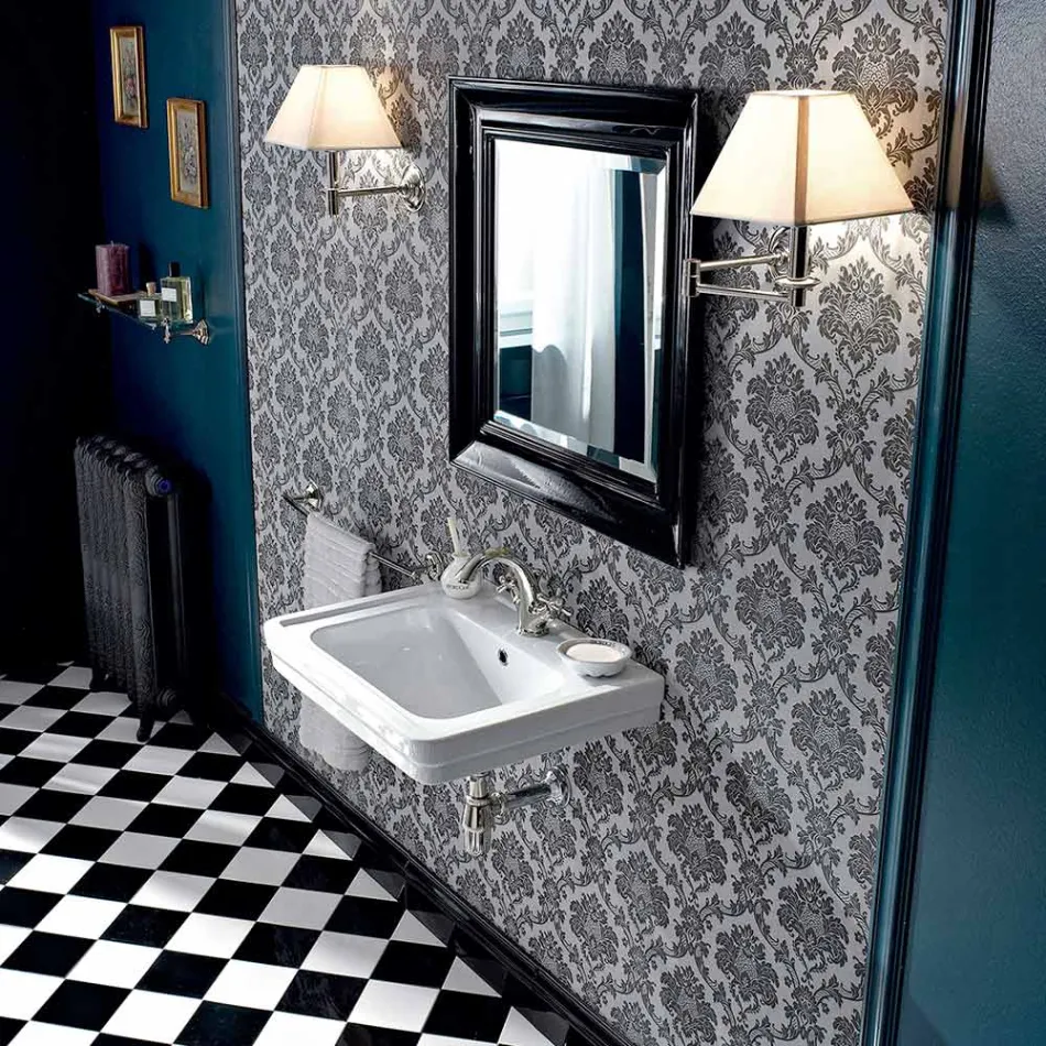 Væghængt håndvask i vintage stil i hvid keramik fremstillet i Italien - Marwa Viadurini