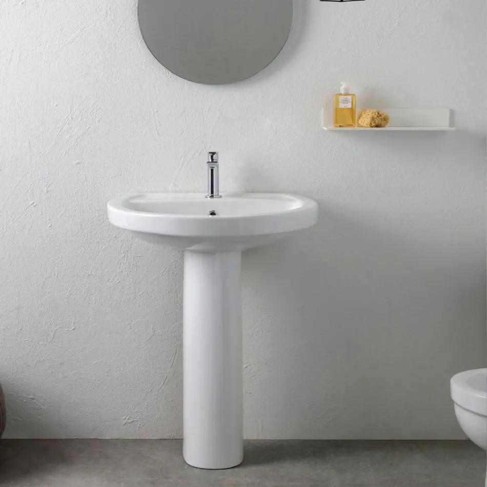 Hvid keramisk piedestalvask med et elegant moderne design - Silica Viadurini