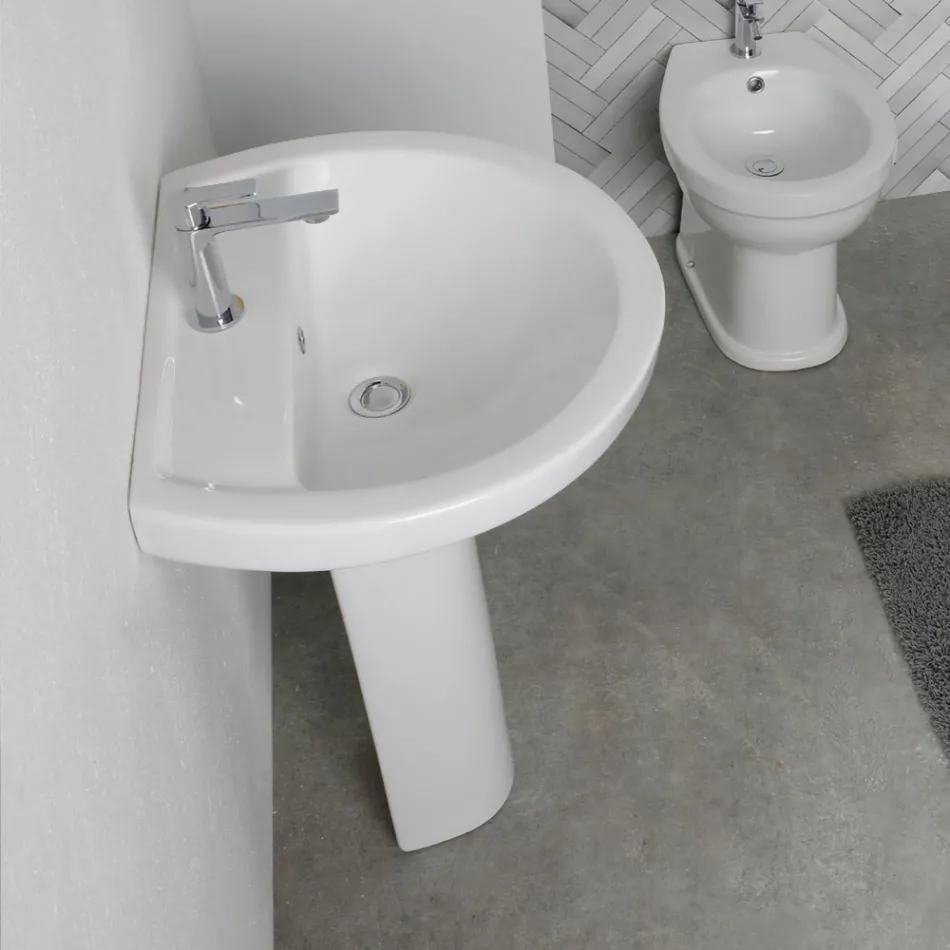 Hvid keramisk piedestalvask med et elegant moderne design - Silica Viadurini