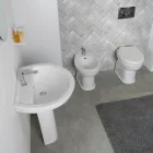 Hvid keramisk piedestalvask med et elegant moderne design - Silica Viadurini
