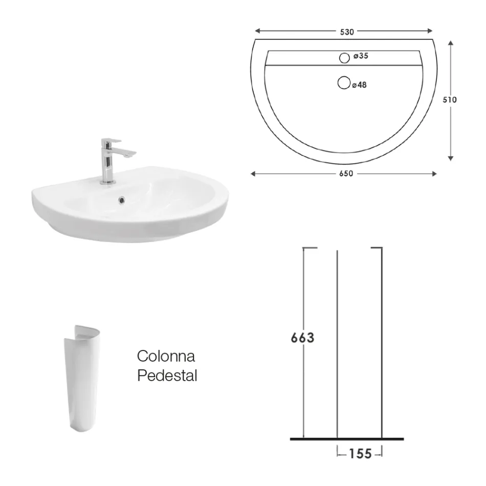 Hvid keramisk piedestalvask med et elegant moderne design - Silica Viadurini