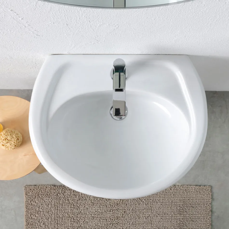 Hvid keramisk piedestalvask med et elegant moderne design - Silica Viadurini