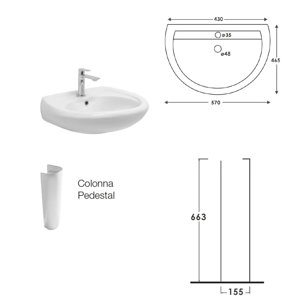 Hvid keramisk piedestalvask med et elegant moderne design - Silica Viadurini