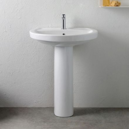 Hvid keramisk piedestalvask med et elegant moderne design - Silica Viadurini