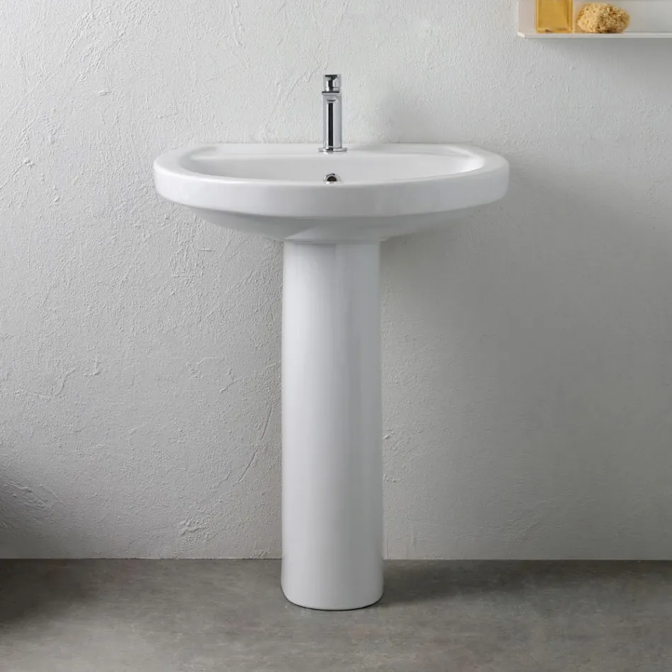 Hvid keramisk piedestalvask med et elegant moderne design - Silica Viadurini