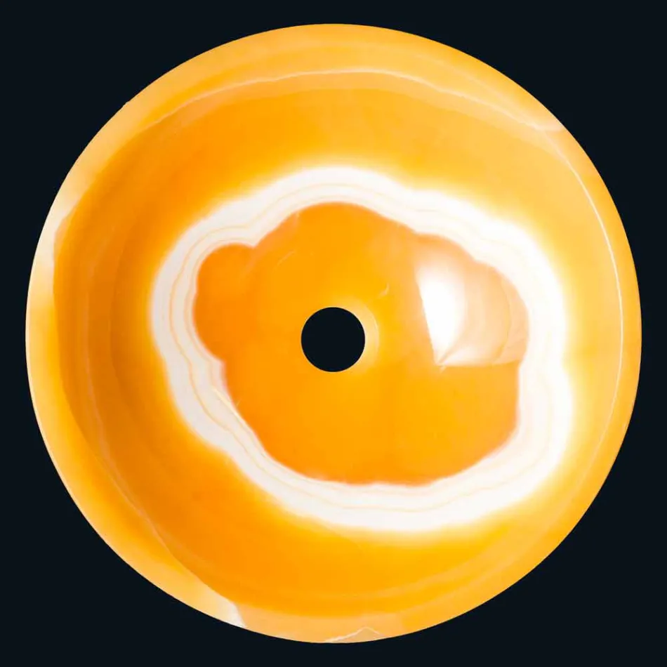 Rund håndvask i orange onyx Aris Viadurini