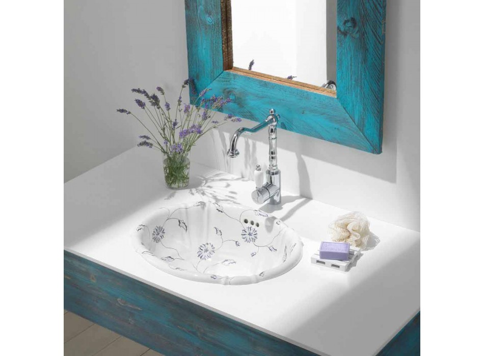 Rund forsænket håndvask i klassisk porcelæn lavet i Italien, Santiago Viadurini