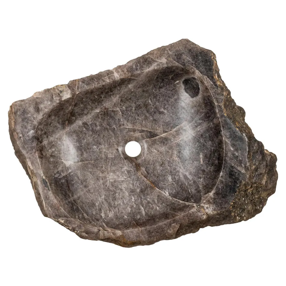 Håndlavet bordvask i røgkvartssten, Vigasio Viadurini