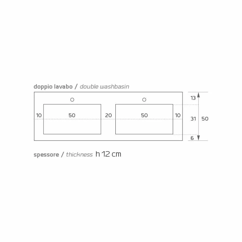 Moderne ophængt dobbeltvask i Luxolid lavet i Italien, Ruffano Viadurini
