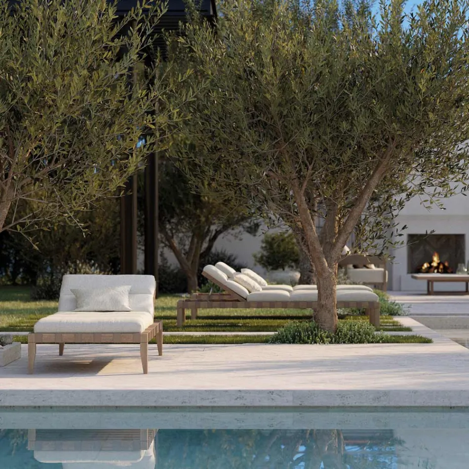 Udendørs liggestol med stel af teaktræ lavet i Italien - Briga Viadurini