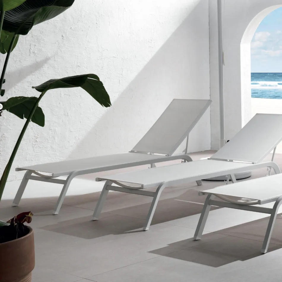 Udendørs solseng i aluminium og tekstilen med udtrækkelige hjul, 2 stk - æsel Viadurini