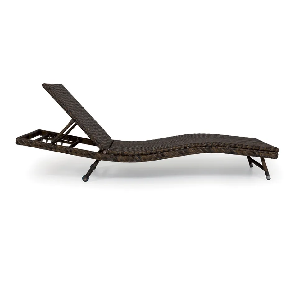 Udendørs solseng i polyrattan med hjul - Meredith Viadurini